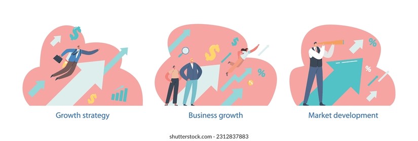 Elementos Aislados Crecimiento Empresarial Con Caracteres. Expansión y desarrollo de las operaciones de la empresa