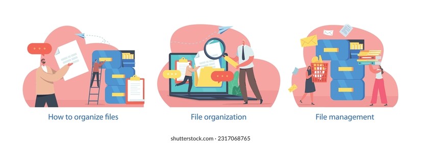 Isolated Elements with Character Manage and Organize Files. Efficient Organization Ensures Easy Access, Management