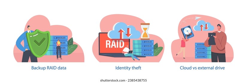 Elementos aislados con caracteres utilizan RAID en el centro de datos. Arreglo redundante de almacenamiento de discos independientes, servidores de backup