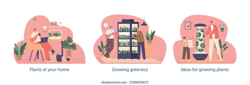 Isolated Elements with Characters Cultivating Greenery at Home, Fostering Connection With Nature, Vector Illustration