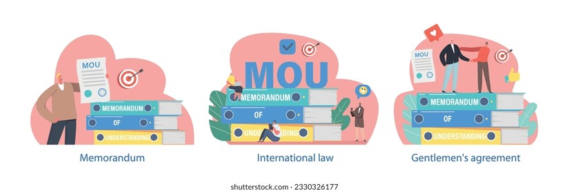 Isolated Elements with Characters Presenting Memorandum Of Understanding or MOU. Non-binding Agreement