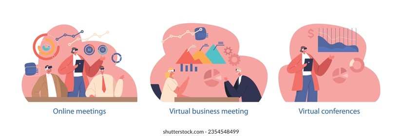 Isolated Elements With Characters In Virtual Reality Glasses Enhance Business Meeting By Creating Immersive Environments