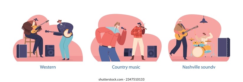 Isolated Elements With Country Musician Characters On Stage Exude Raw Emotion And Authentic Storytelling