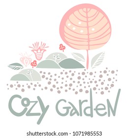 Isolated elements of cozy garden. Can be used for stickers, banners, posts, postcards.