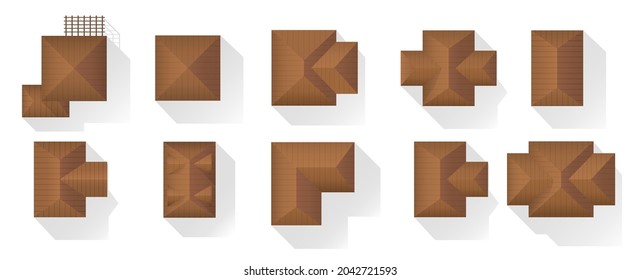 Isolated elements for design of cities plans. Objects to the map view from above. Set of different kinds of  houses, buildings. Top view for design . Vector illustration in flat style.