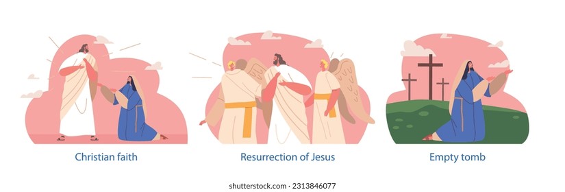 Isolated Elements with Jesus Resurrection Scenes. Pivotal Event In Christianity, It Signifies Jesus Rising From The Dead