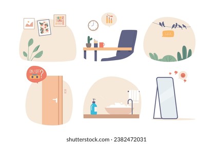 Isolated Elements with Obsessive-compulsive Disorder, Ocd Theme. Mental Health Condition Vector Illustration, Set