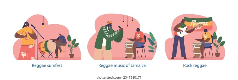 Isolated Elements with Reggae Musicians Playing on Stage. Band Exude Infectious Energy, Swaying To Rhythmic Beats
