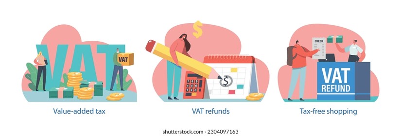 Isolated Elements Related to Value Added Tax or VAT. Consumption Tax Assessed On The Value Added To Goods And Services