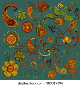 Isolated elements of traditional Indian ornamentation . Brightly colored patterns for the decoration of your design