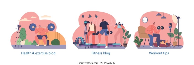 Isolated Elements with Tutor Characters Host A Power Exercise Vlog, Offering Motivational Tips, And Inspiring Viewers