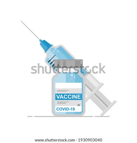 Isolated elements for vaccination on a white background. Vaccination against coronavirus. Syringe, vaccine bottle . Health care and treatment concept. Flat vector illustration.
