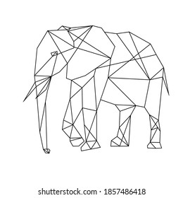 elefante aislado con bajo estilo de poli sobre fondo blanco. Ilustración poligonal de un animal africano compuesto de triángulos. Diseño geométrico para imprimir en ropa o afiche. Ilustración vectorial.