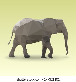 Isolated Elephant made with triangles. Vector polygonal illustration