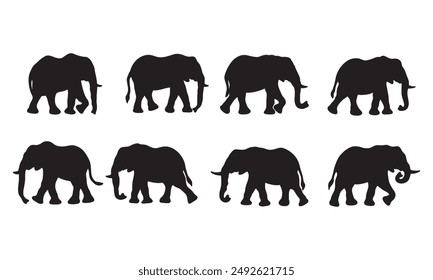 Isolated elephant on the white background. elephant silhouettes. Vector EPS 10.	