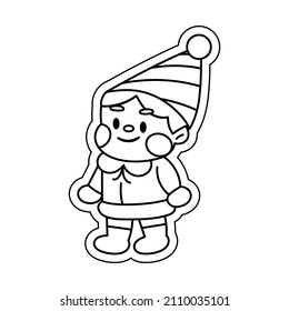 Isolated elf draw merry christmas decorative sticker illustration