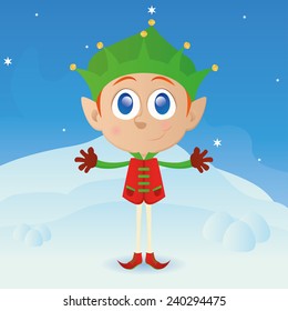 um elfo isolado com roupas de inverno em um fundo de inverno