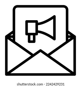 Isolated email marketing in outline icon on white background. Newsletter, advertisement, megaphone