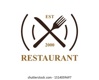 Isolated Emblem Logo With Knife And Fork With Circle Lines Surrounding For Food And Drinks Restaurant Business