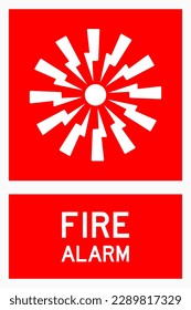 isolated emergency alarm, fire safety symbols on red rectangle board notification sign for pictograms, icon, label, logo or package industry etc. flat style vector design.