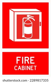 isolated emergency cabinet, fire safety symbols on red rectangle board notification sign for pictograms, icon, label, logo or package industry etc. flat style vector design.