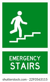 isolated emergency exit, ascending walking up stairs, fire safety symbols on green rectangle board notification sign for pictogram, icon, label, logo or package industry etc. flat style vector design.