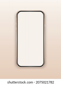 Aislada burla por teléfono móvil vacío. Teléfono dorado de fondo beige. Plantilla de teléfono inteligente. 