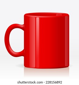 Isolated empty ceramic red cup on white background