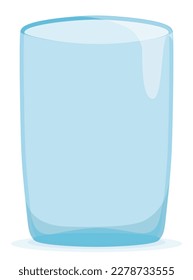 Isolated empty glass cup with shiny effect in cartoon style over white background.