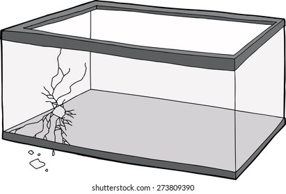 Isolated empty rectangular pet fish tank with hole