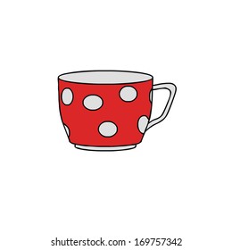 Isolated empty red mug, cup, polka dots, vector illustration
