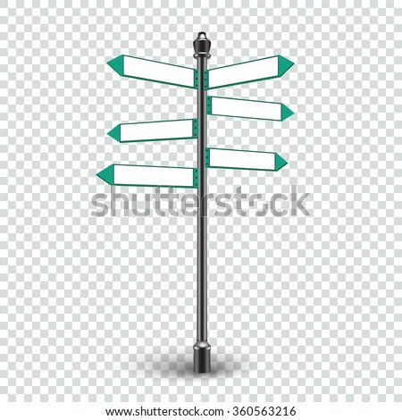 Isolated empty traffic signs on transparent background. Blank direction infographics 3d arrows signs for copy space text. Crossroad sign icon, crossroad sign post, crossroad sign board. Vector EPS10