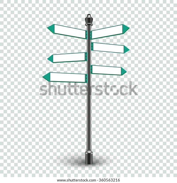 Isolated empty traffic signs on transparent\
background. Blank direction infographics 3d arrows signs for copy\
space text. Crossroad sign icon, crossroad sign post, crossroad\
sign board. Vector\
EPS10