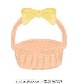Isolated empty wooden basket with a yellow ribbon Vector