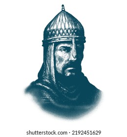 Isolated engraving of Seljuk sultan Alparslan portrait.