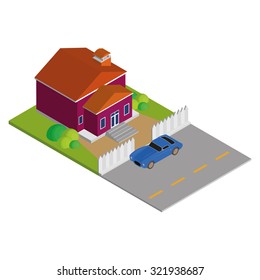 Isolated environment with a car and a house