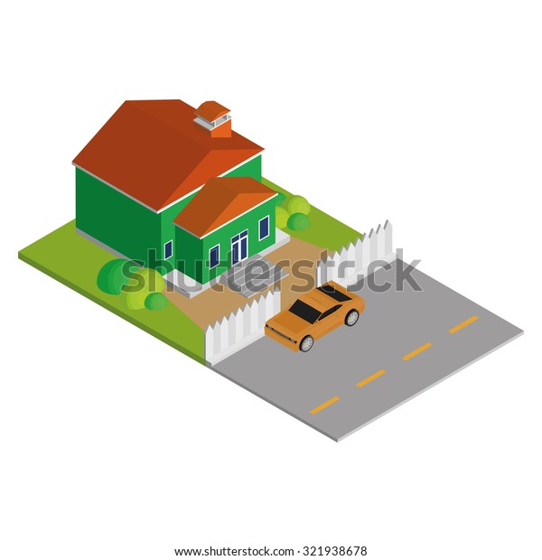 Isolated environment\
with a car and a\
house