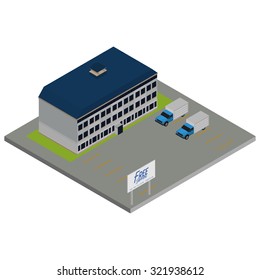 Isolated environment with a truck and a building