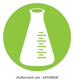 Isolated erlenmeyer on a green button, Vector illustration