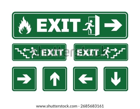 Isolated exit green square sign label sticker design illustration vector. Arrow shape icon.
