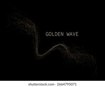 Elemento ondulado de oro exquisito aislado de Pequeño oropel sobre fondo negro