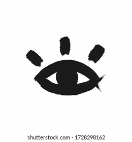 Isolated eye with eyelashes drawn by watercolor paint. Sketch, ink, grunge. Vector illustration.