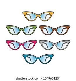 isolated eye glass or sun glass variations vector drawing