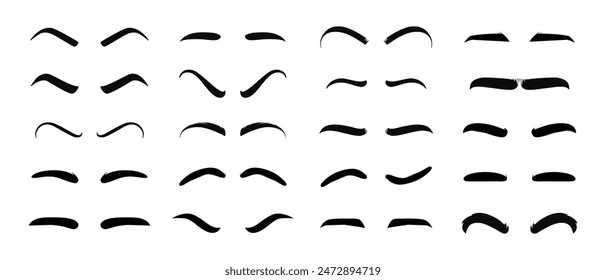 Isolated Eyebrows set Cartoon. Eyebrow makeup template. Classic brow makeup shaping vector set. Various eyebrows types. shapes, thin, thick, curved eyebrows set.