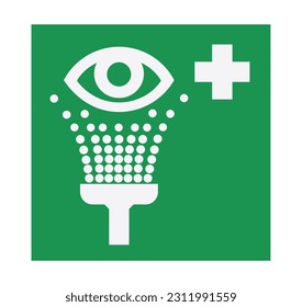 Isolated Eyewash Station Symbol on Green Background. Vector Illustration.
