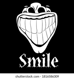 Isolated face with a smile with text on a black background. Design element for poster, banner, clothes. Simple flat style.
