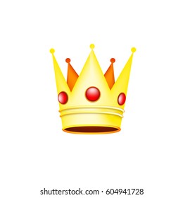 Isolated fairytale style royal gold crown with red precious stones. Vector illustration
