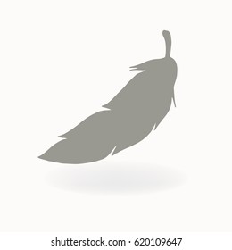 Isolated falling grey feather on white background, Vector, Illustration 