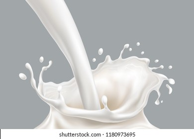 Isolated falling milk splash or pouring white paint, flowing kefir dash or cream, yogurt wave, liquid realistic liquid motion, 3d fluid close-up, milkshake. Beverage and healthy drink, dairy theme