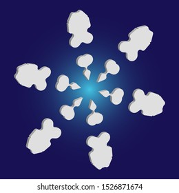 Isolated falling snowflake on blue background. Geometric concept with expressive forms and colors. Vector illustration - art. White abstract paper craft 3d ornament for banners, greeting cards.